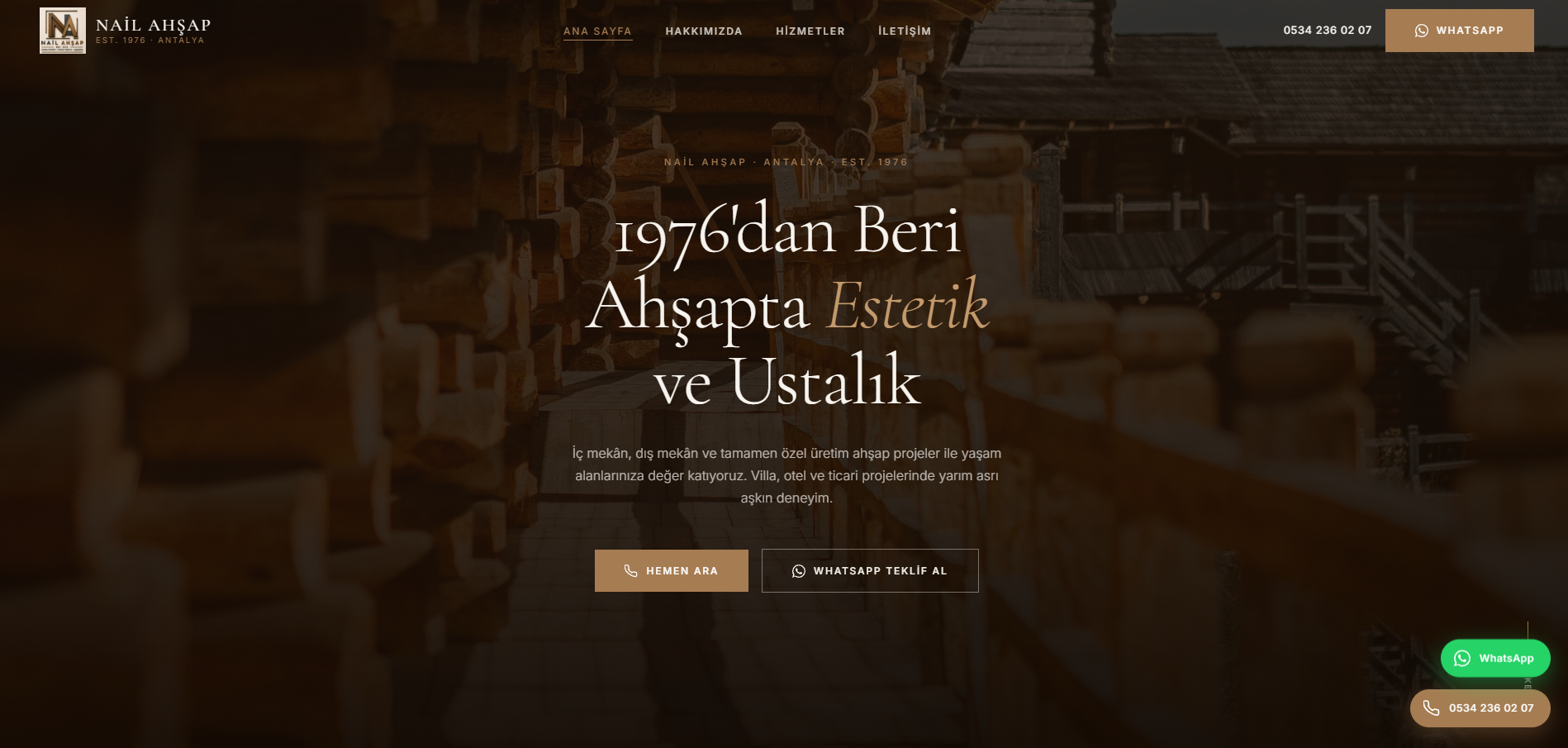 Nail Ahşap web sitesi önizlemesi